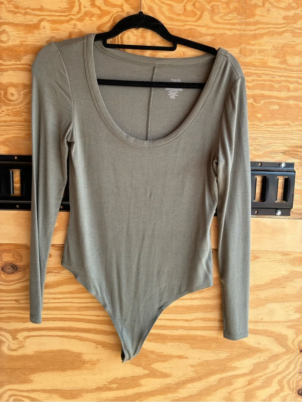 nuuds Slinky Rib Long Sleeve Bodysuit in Olive Size Medium